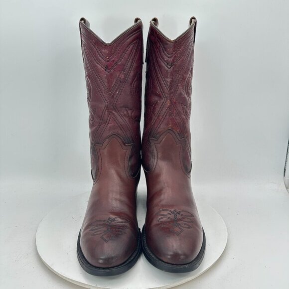 Miragum Men Size 10D Brown Burgundy Leather Slip Resistant Pull On Western Boot - Picture 2 of 13
